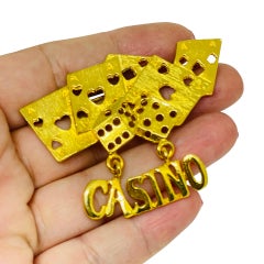 Vintage gold tone CASINO poker playing cards gambling designer brooch
