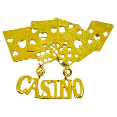 Vintage gold tone CASINO poker playing cards gambling designer brooch
