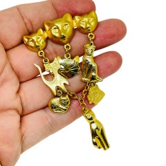 Vintage Gold Ton Katze Liebhaber baumeln Designer Brosche