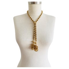 Vintage Gold Tone Chain Adjustable Slider Choker Tassel Necklace