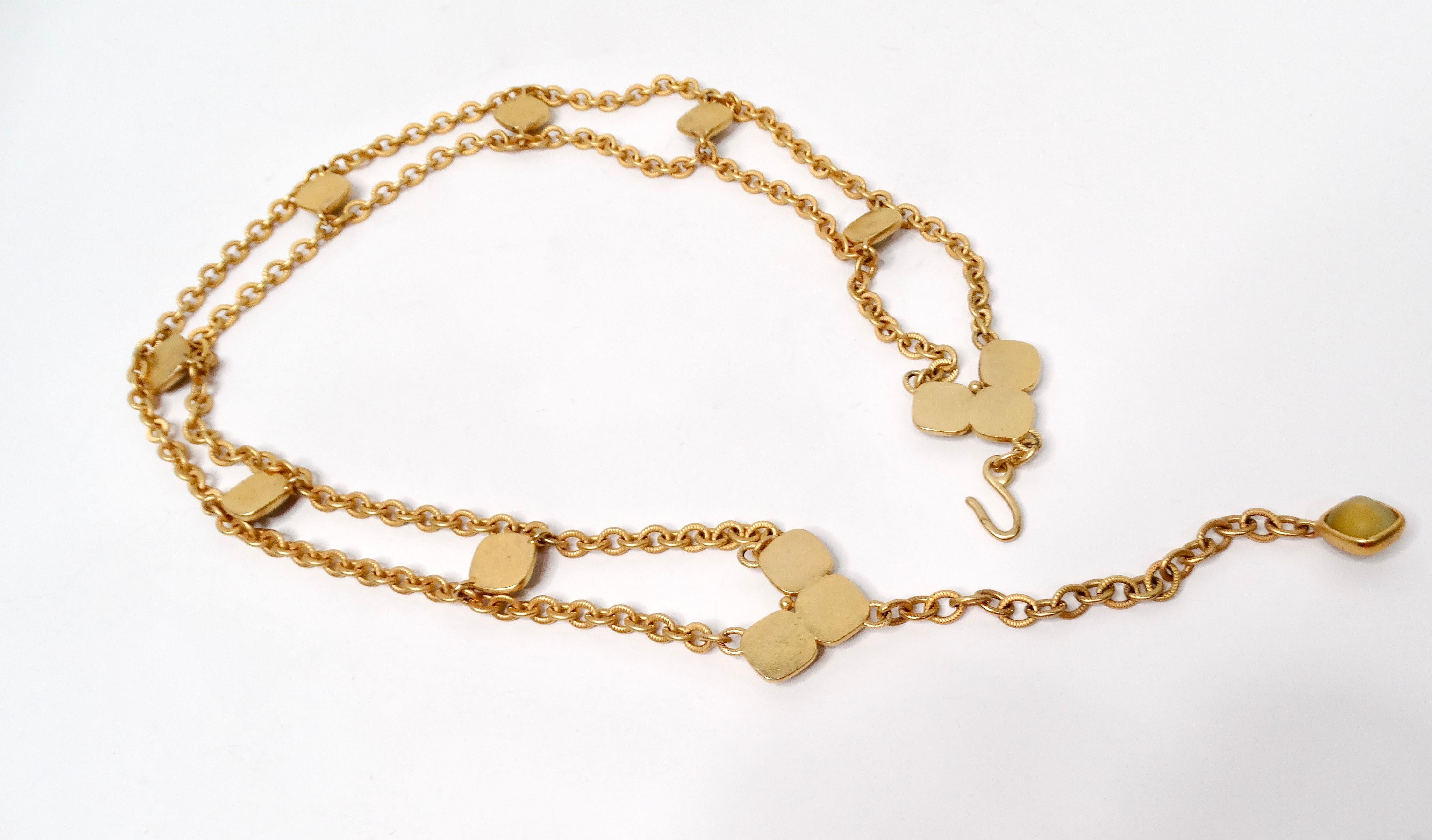 Women's or Men's Vintage Gold Tone Chain Link Belt With Olive Green Accents For Sale