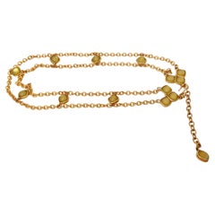 Vintage Gold Tone Chain Link Belt With Olive Green Accents