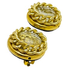 Vintage gold tone chain massive designer clip on earrings