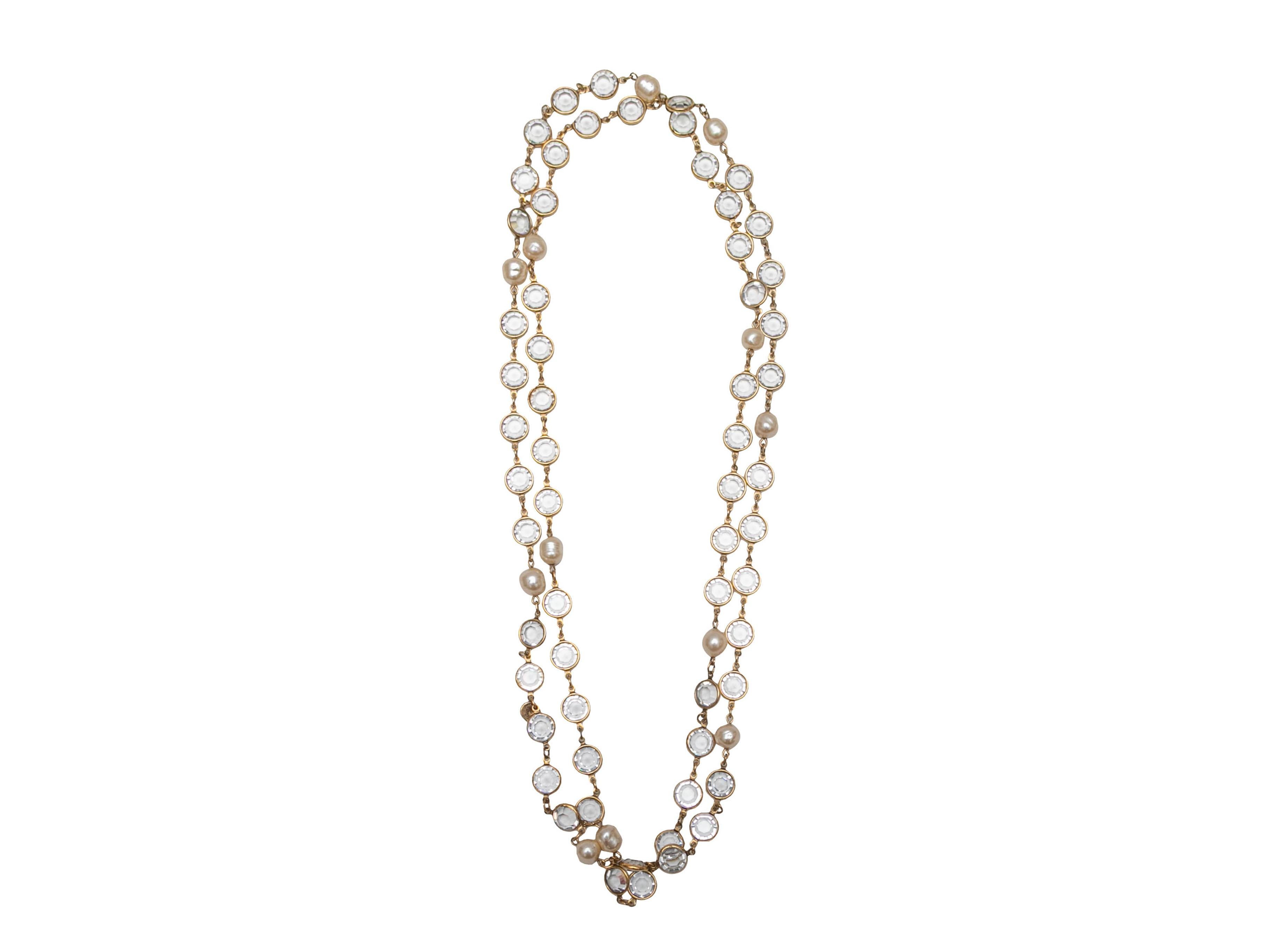 Mixed Cut Vintage Gold-Tone Chanel 1981 Pearl & Crystal Double-Strand Necklace