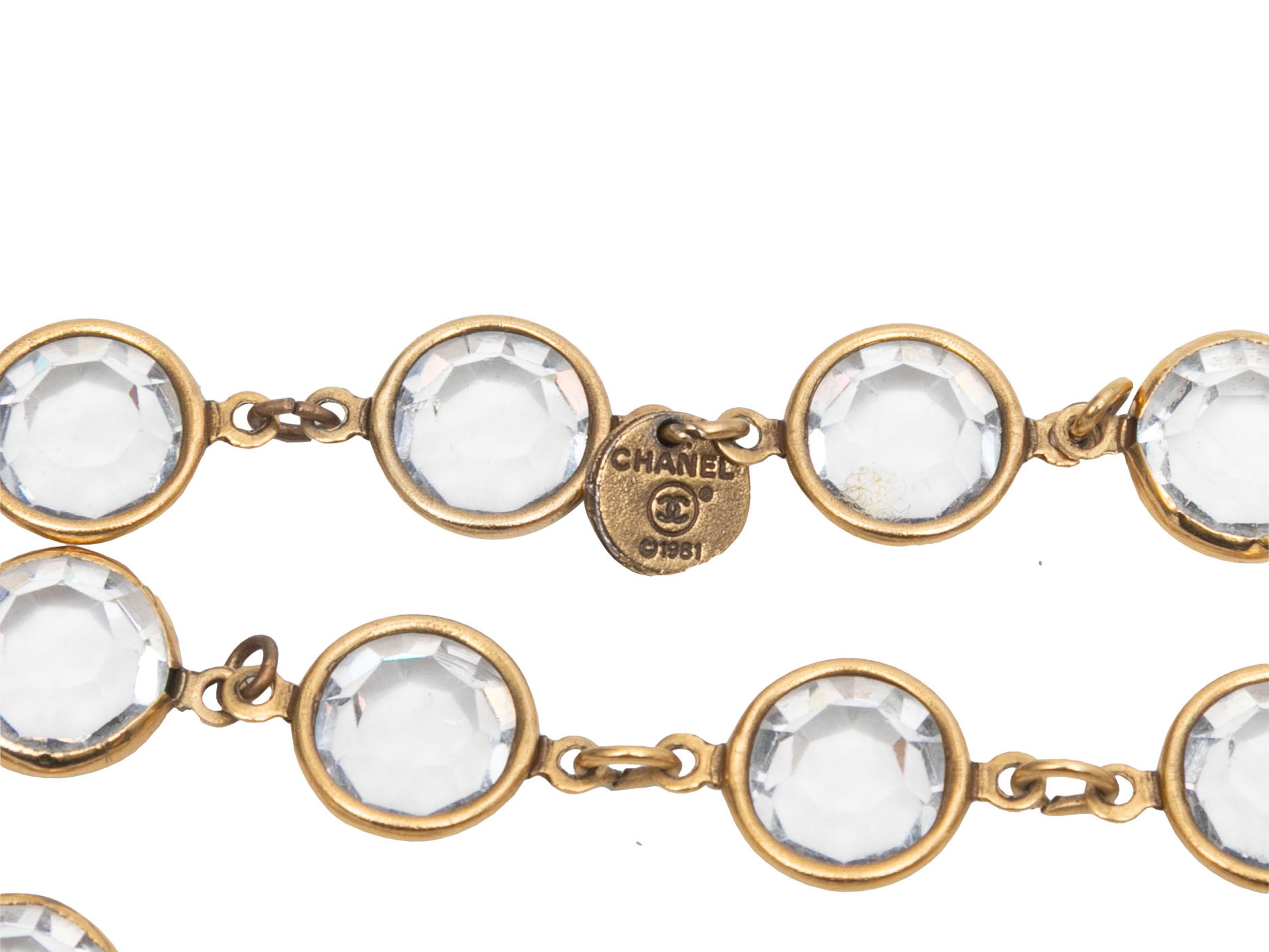 Vintage Gold-Tone Chanel 1981 Pearl & Crystal Double-Strand Necklace In Good Condition In New York, NY