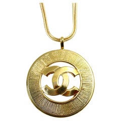 Vintage Gold Tone Chanel Dangling Disc with Double CC
