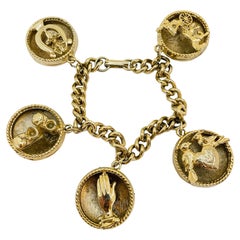 Vintage gold tone charm chain link bracelet