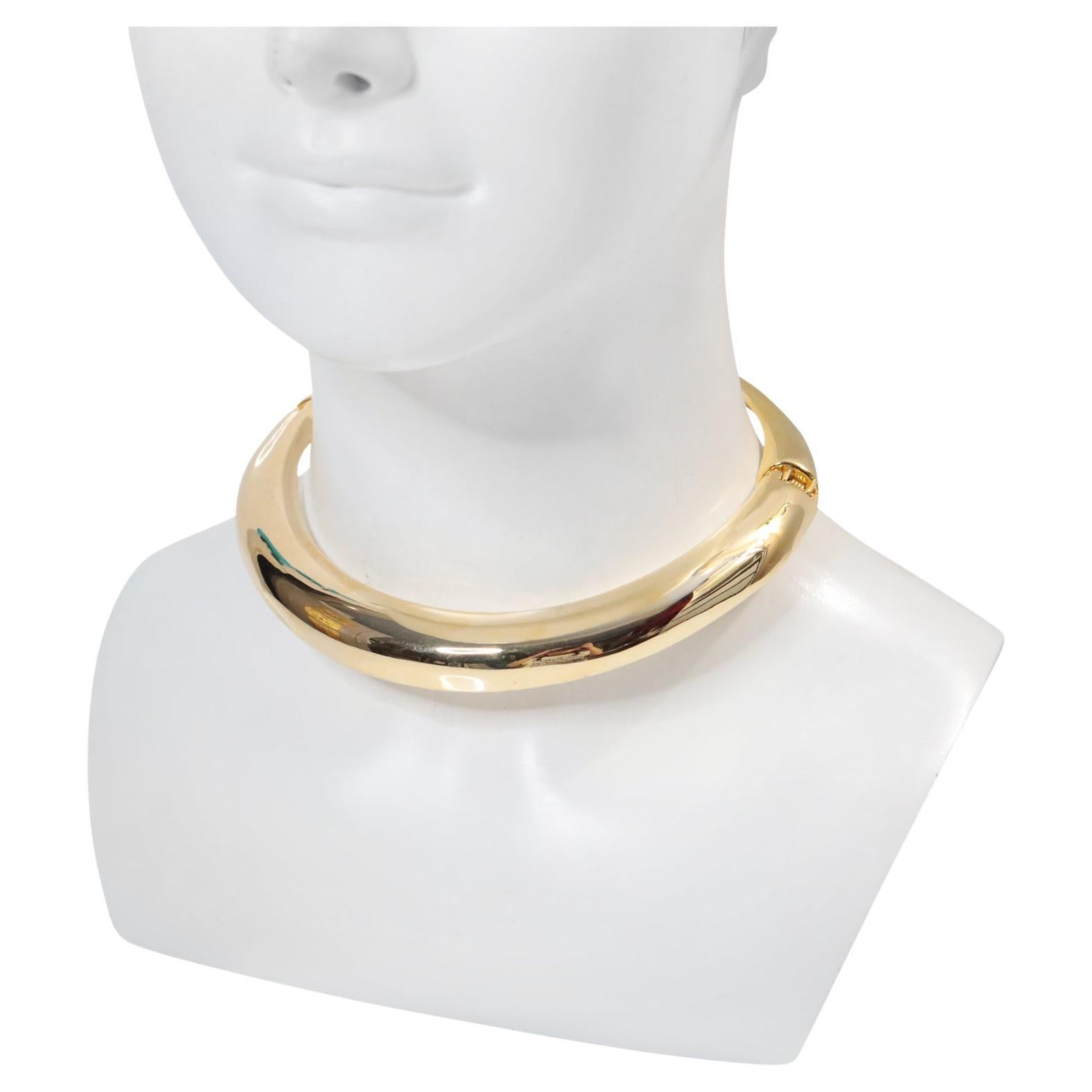 Vintage Gold Tone Articulated Choker Necklace, Circa 1980s