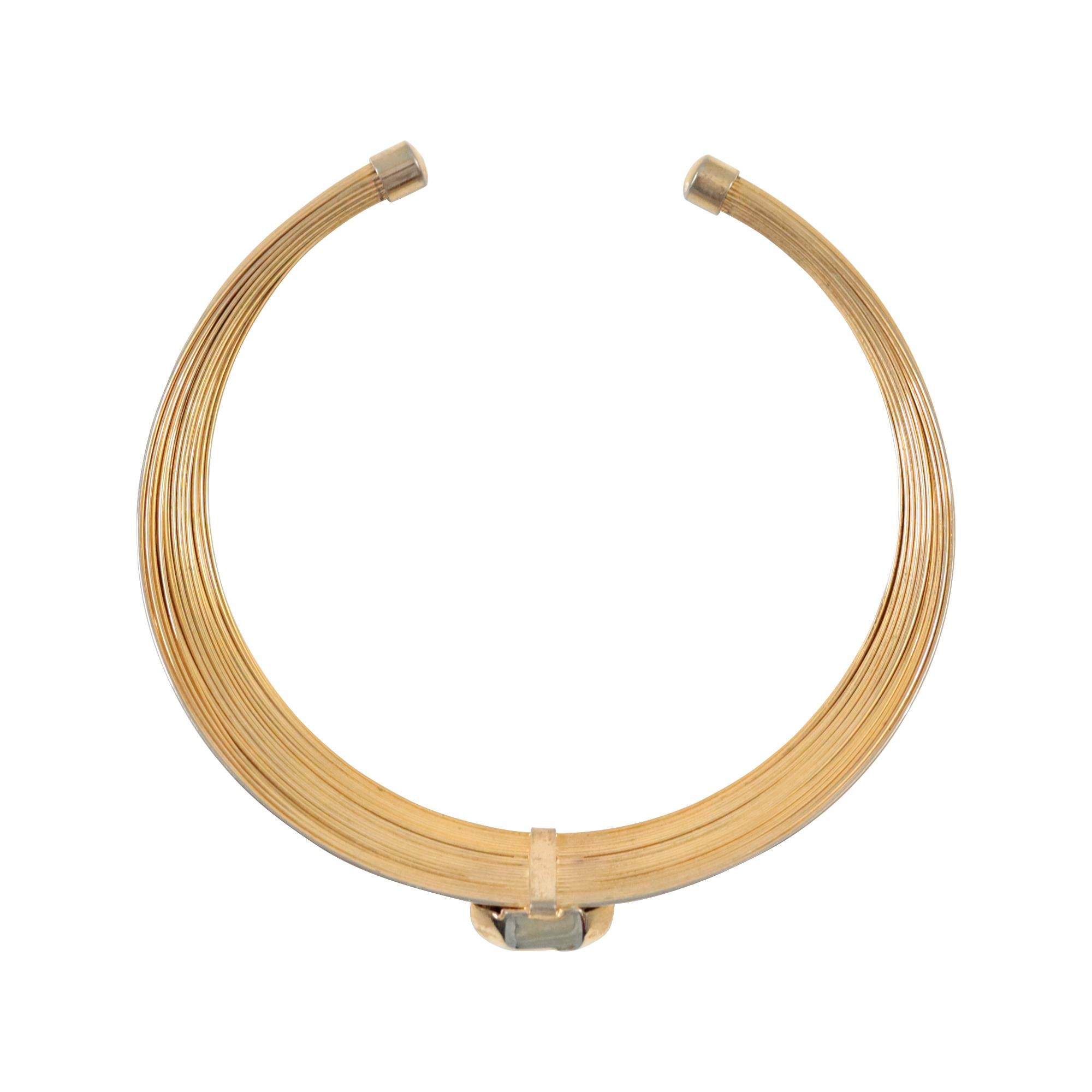 Vintage Gold Tone Choker Necklace with Pink Diamante Circa 1980s For Sale 1