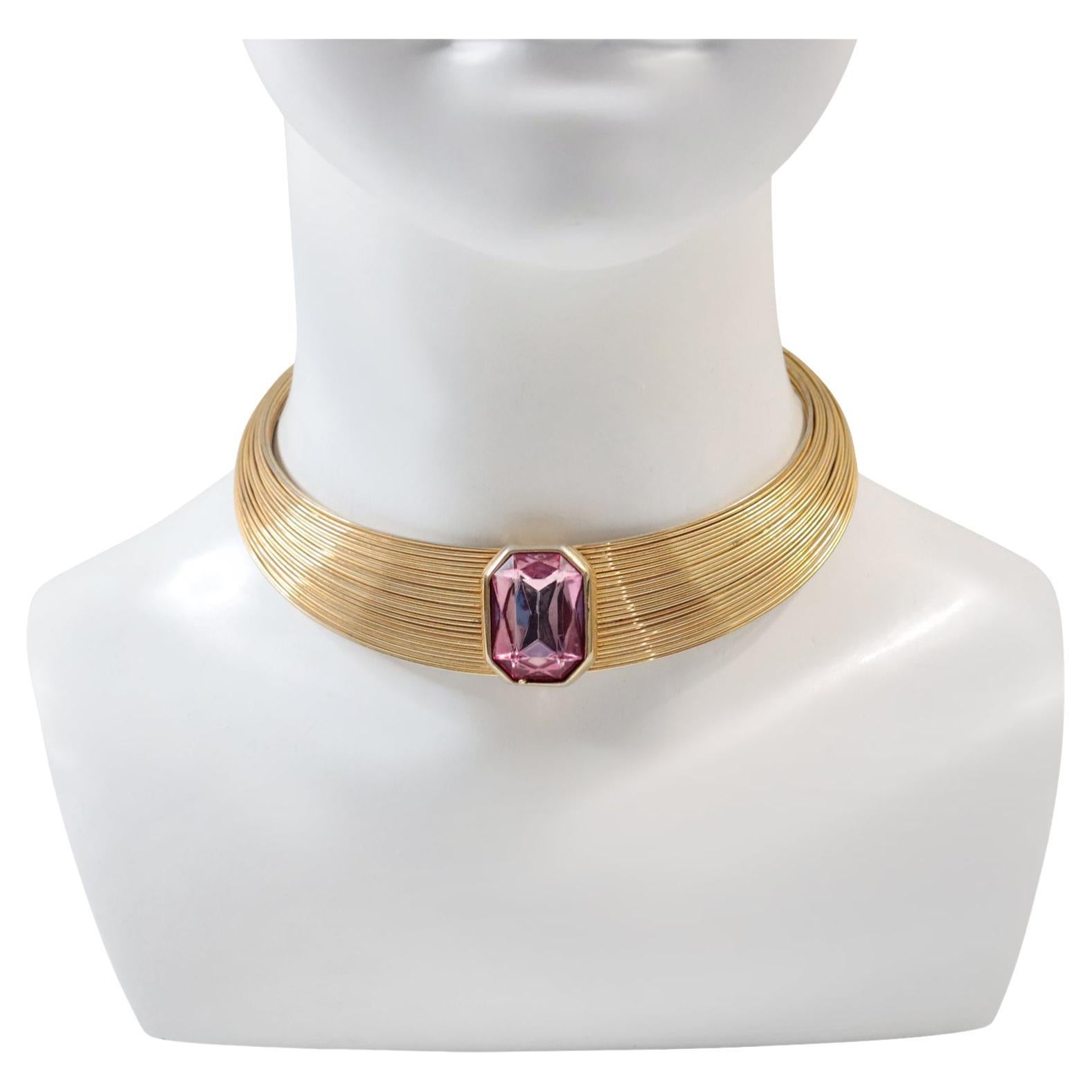 Collier ras du cou vintage en or avec diamants roses Circa 1980