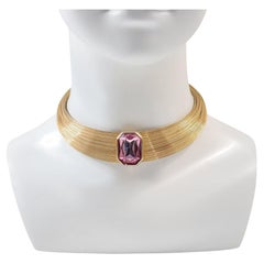 Vintage Gold Tone Choker Necklace with Pink Diamante Circa 1980s
