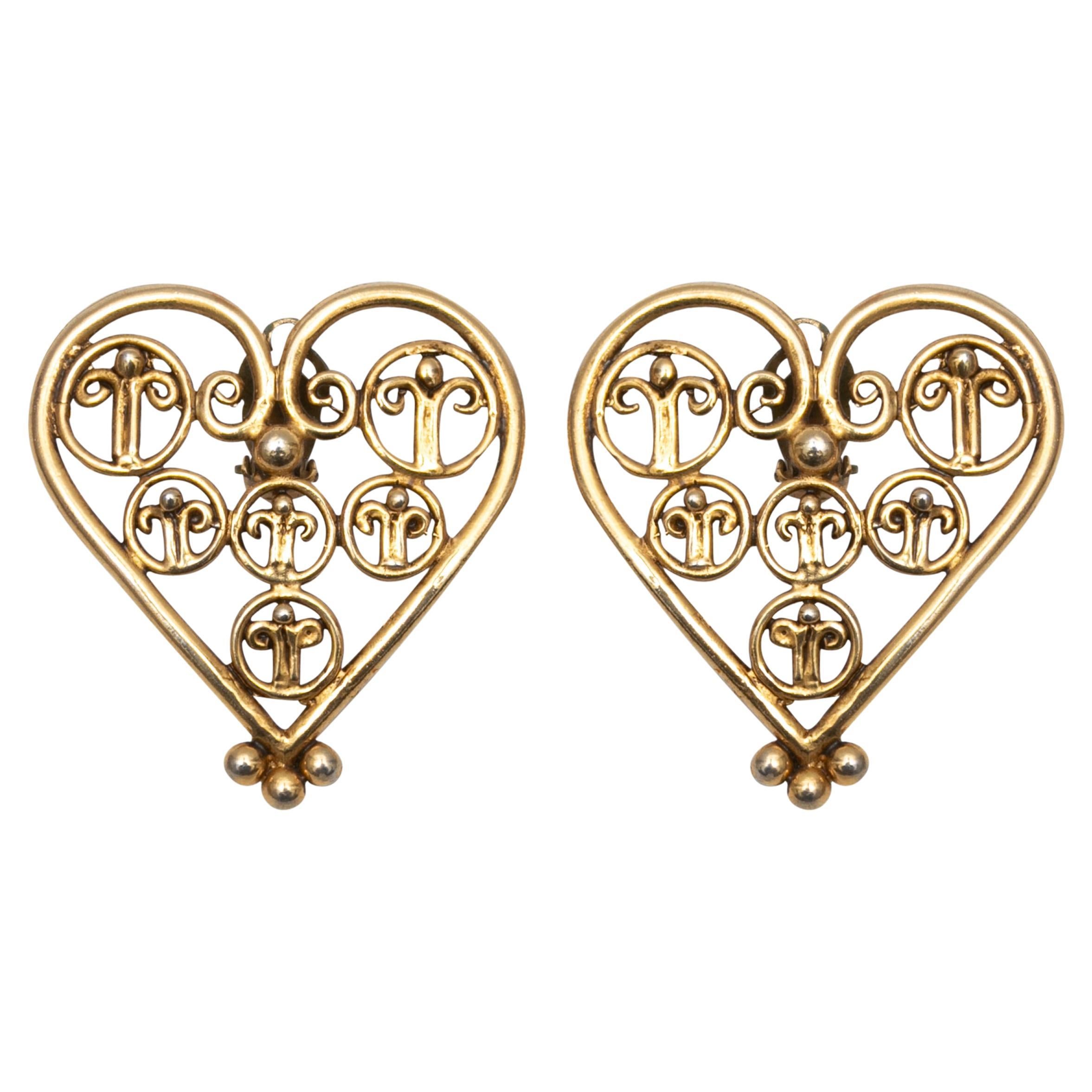 Vintage Gold-Tone Christian Lacroix Heart Clip-On Earrings