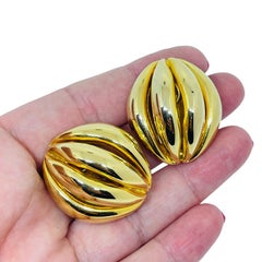 Vintage gold tone chunky designer clip earrings