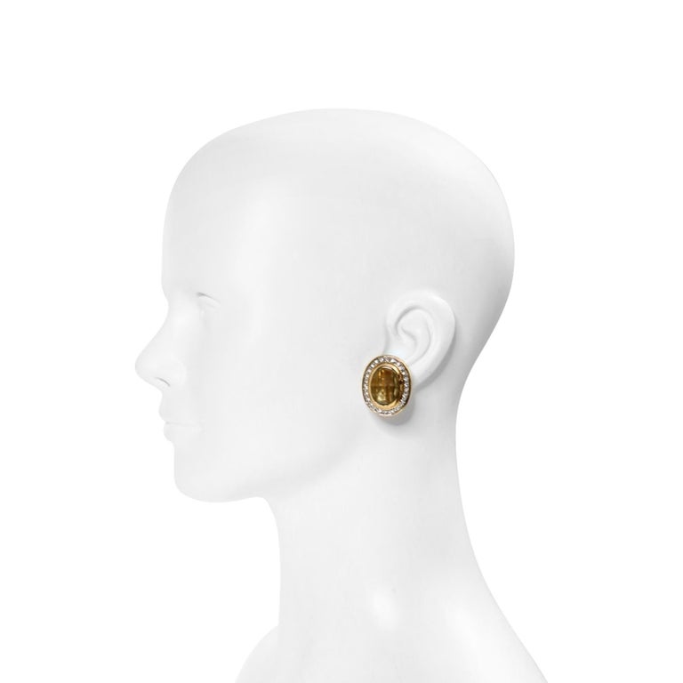 Vintage Gold Tone Citrine and Diamante Earrings, Circa 1980's In Good Condition For Sale In New York, NY