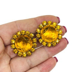 Orecchini a clip di design in vetro citrino d'epoca in tonalità oro