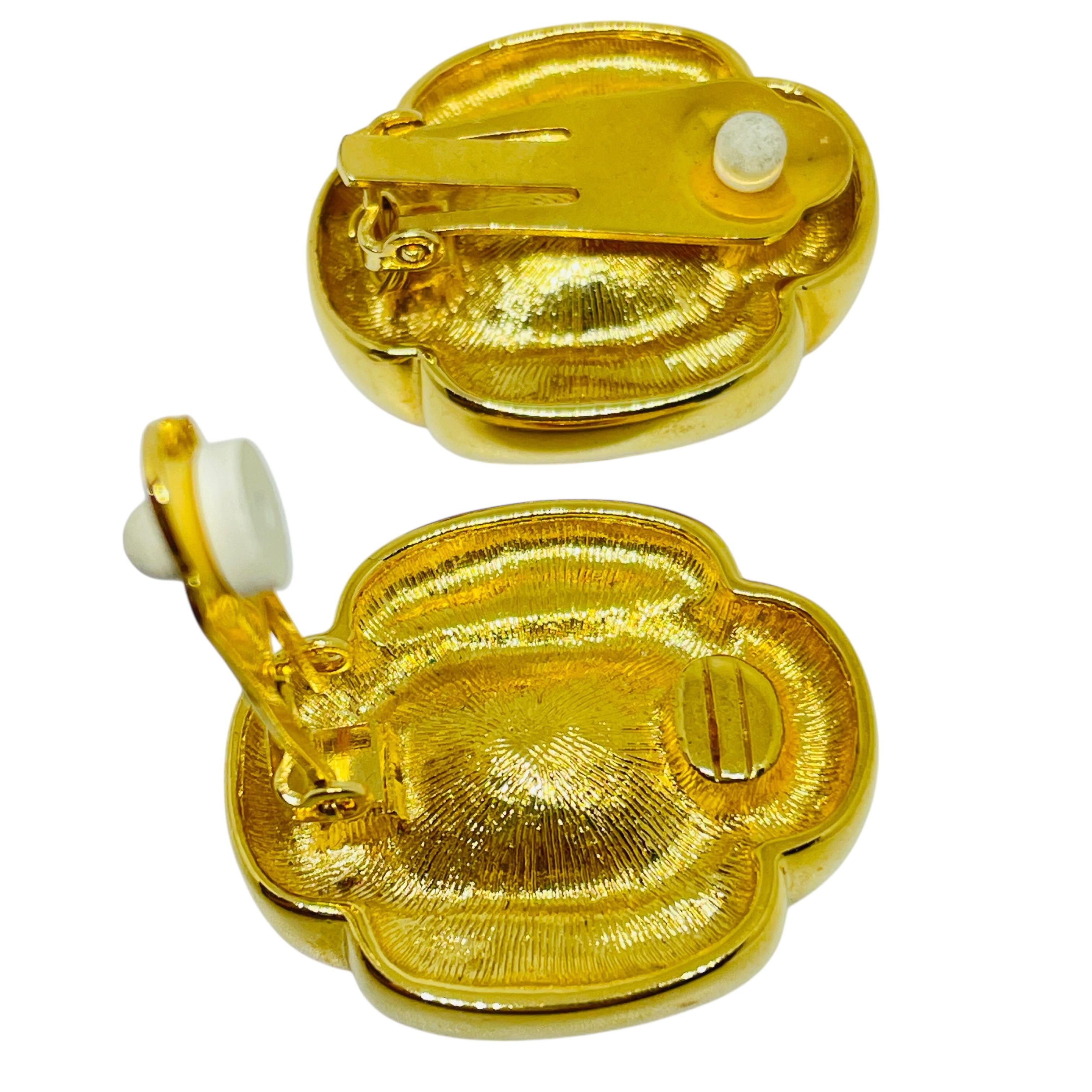 Vintage Gold Ton klar Glas Juwel massiv Designer Clip auf Ohrringe im Zustand „Gut“ im Angebot in Palos Hills, IL