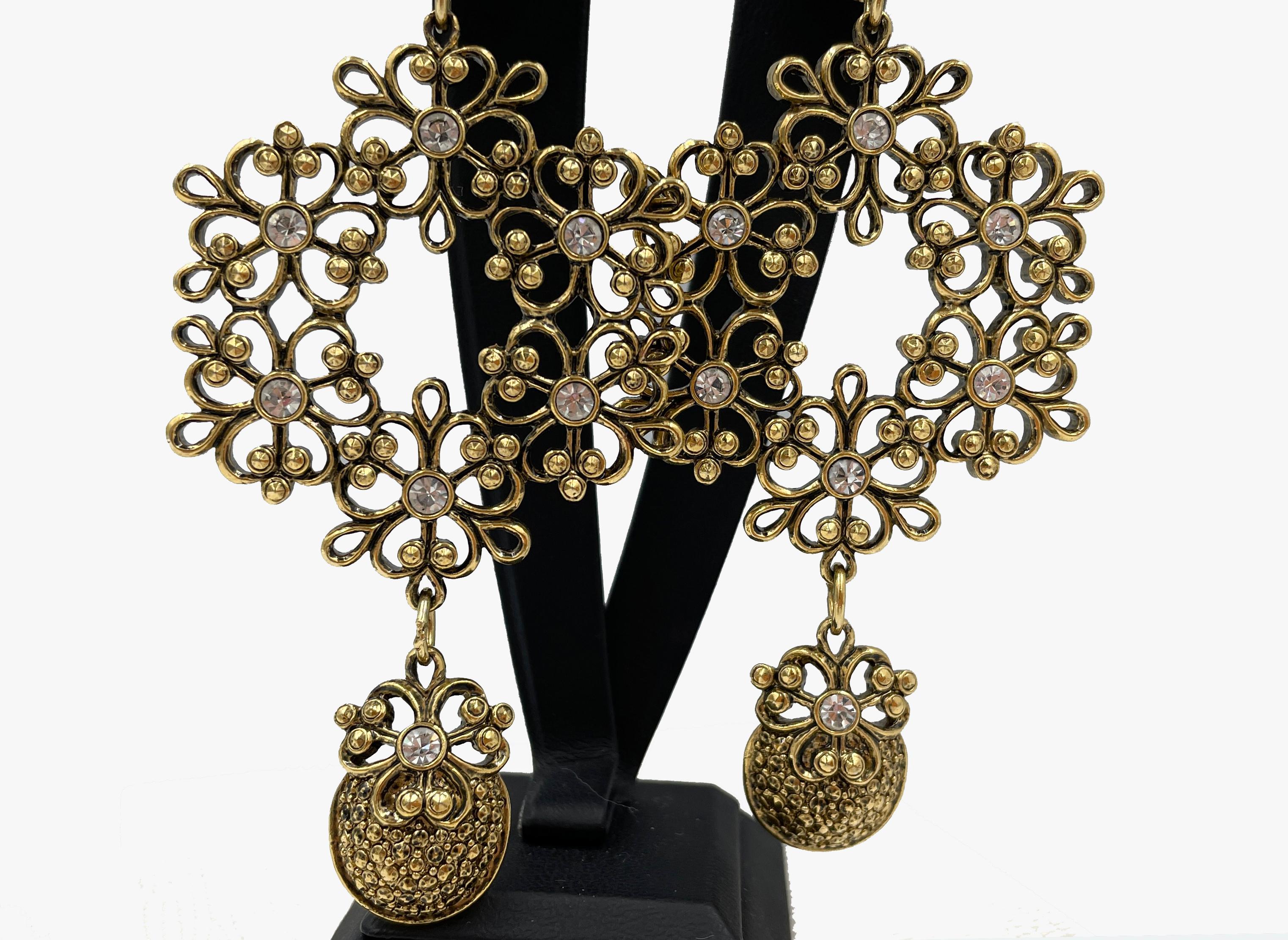 Art Deco Vintage Gold Tone Clip-On Earrings Jose Barrera for Avon, 1990s