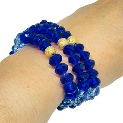 Bracelet multi-brins vintage en cristal bleu cobalt et ton or