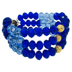 Bracelet multi-brins vintage en cristal bleu cobalt et ton or
