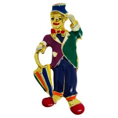 Vintage gold tone colorful enamel clown figural designer brooch Vintage gold tone colorful enamel clown figural designer brooch
