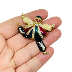 Vintage gold tone colorful enamel rhinestones clown figural designer brooch