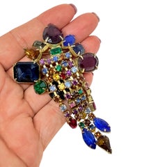 Vintage gold tone colorful fruit salad glass danf=gle designer brooch