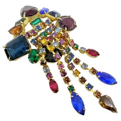 Vintage gold tone colorful fruit salad glass danf=gle designer brooch