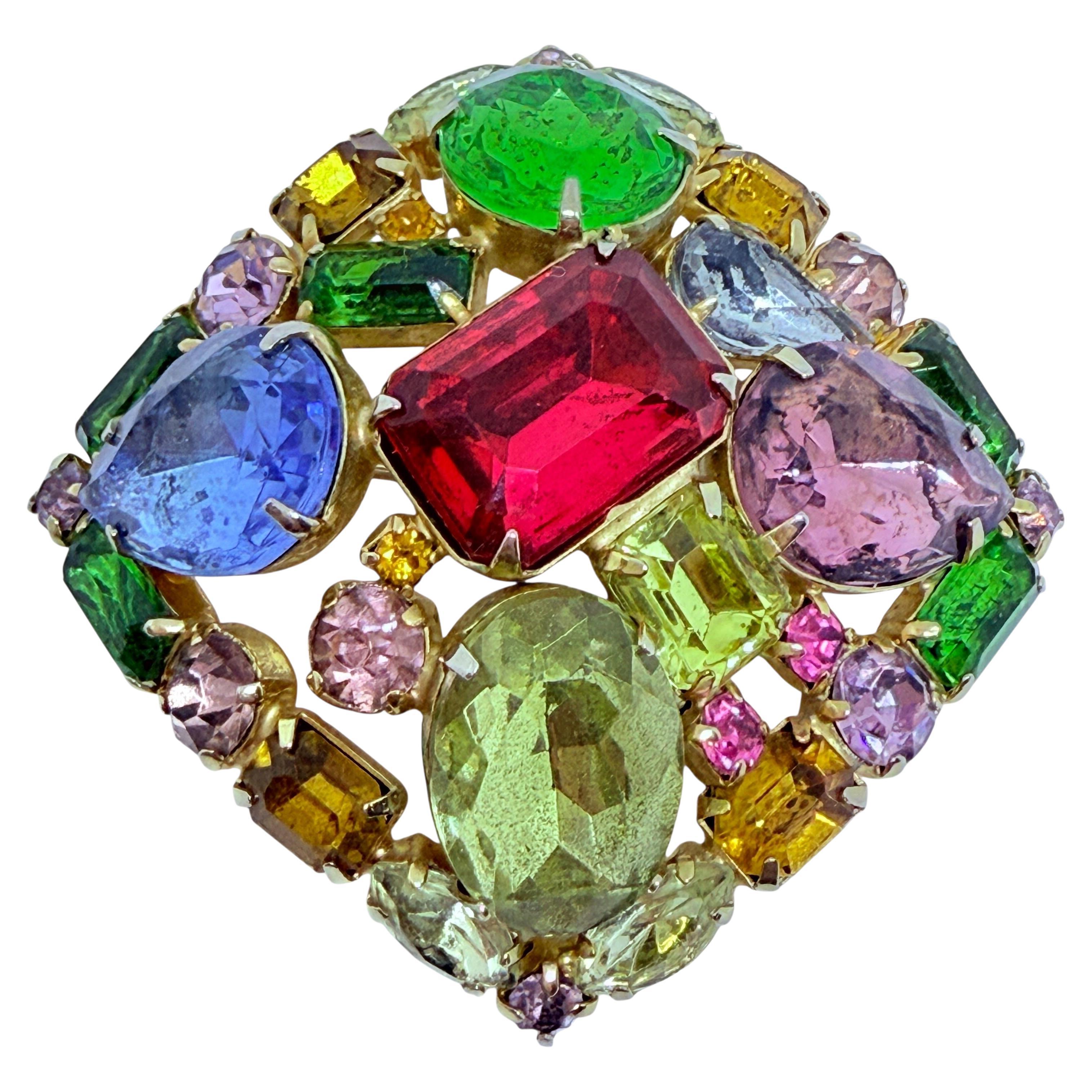 Vintage Gold Ton bunte Obstsalat Glas Steine Designer Brosche