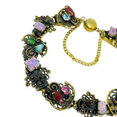 Vintage Goldton bunte Strasssteine Designer Armband