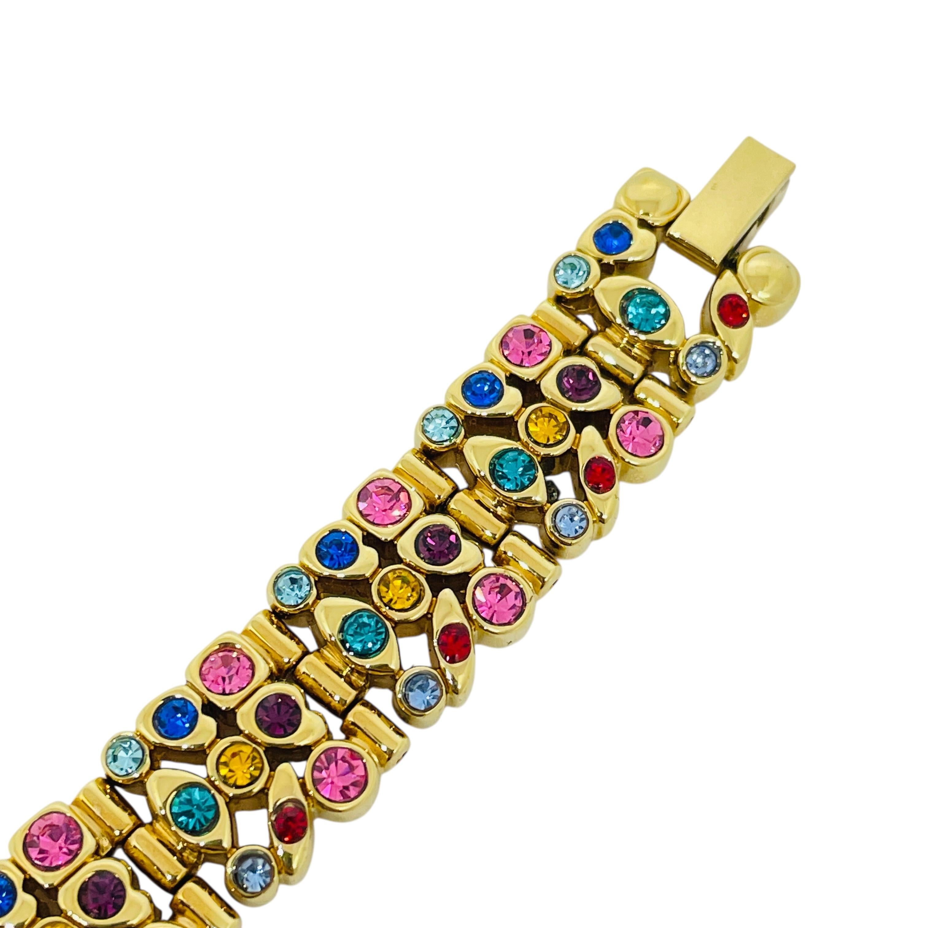 Vintage Goldton bunte Strasssteine Designer Armband im Angebot 1