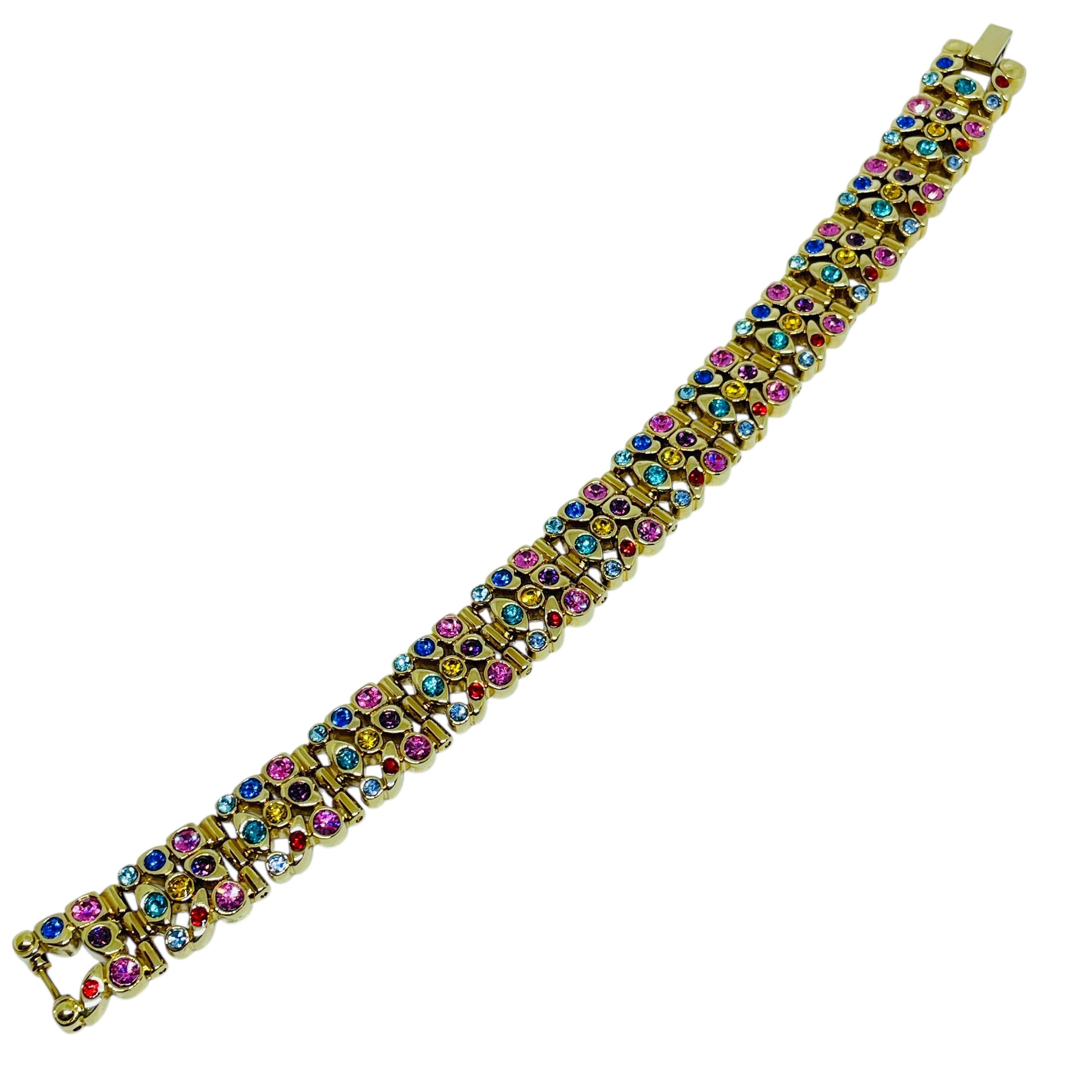 Vintage Goldton bunte Strasssteine Designer Armband im Angebot 4