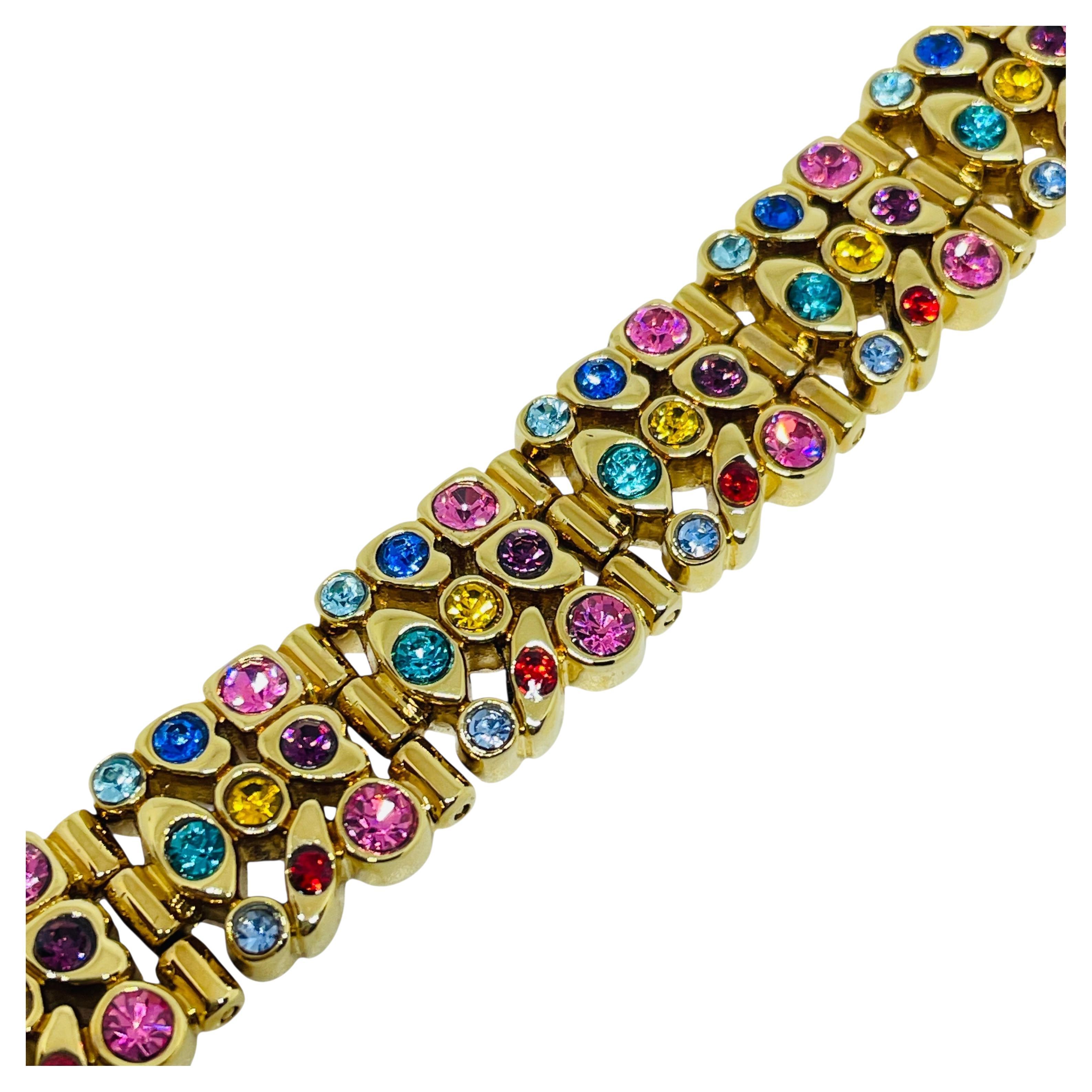 Vintage gold tone colorful rhinestones designer bracelet