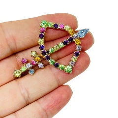 Spilla vintage di design con strass colorati in tonalità oro