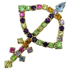 Spilla vintage di design con strass colorati in tonalità oro