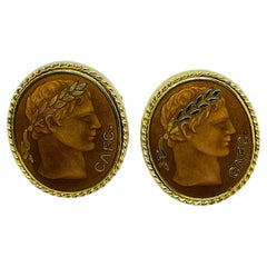 Vintage gold tone copper enamel Greek style massive designer cufflinks