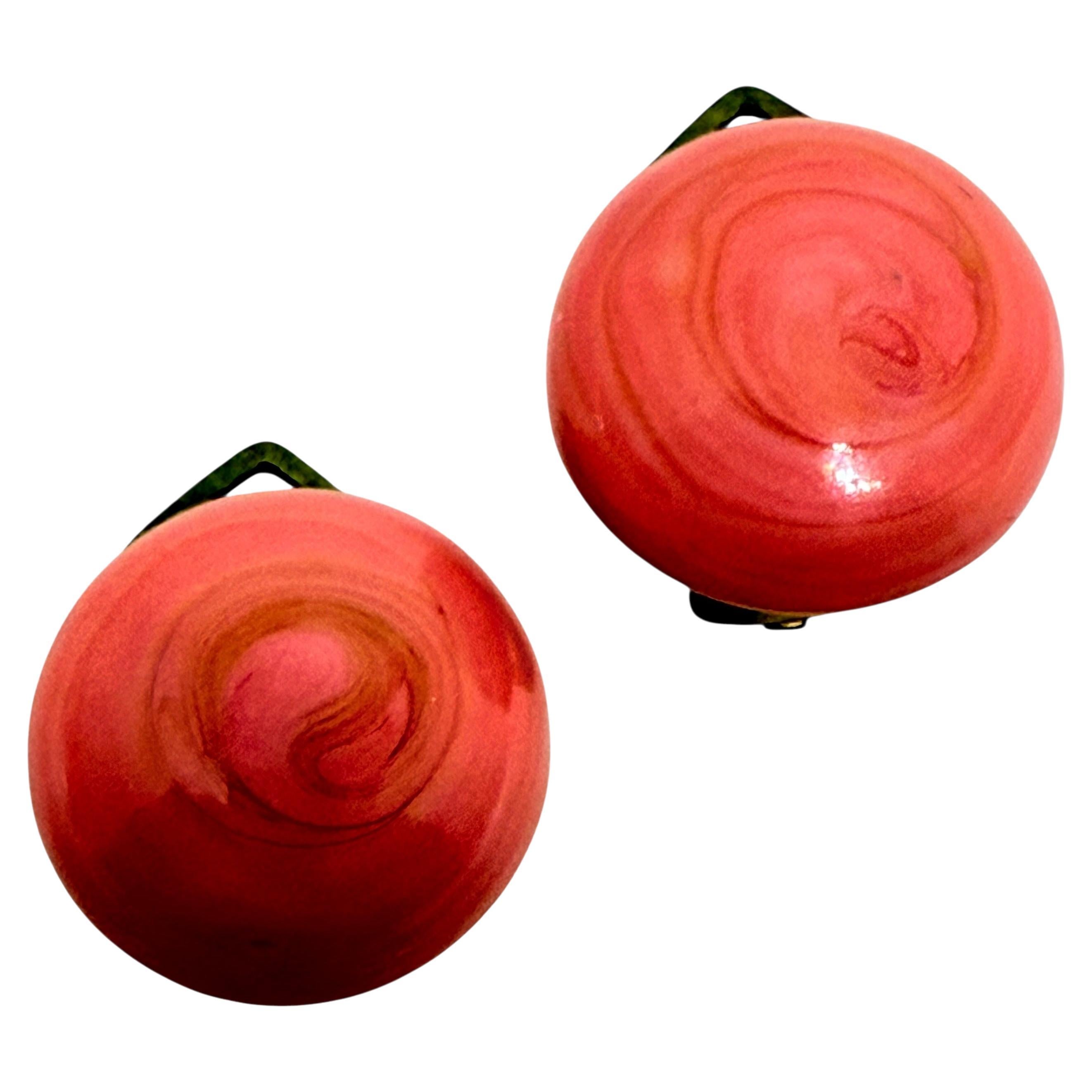 Pendientes de clip de diseño vintage de cristal de coral en tono dorado