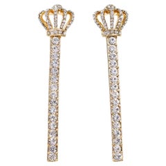 Vintage Gold Tone Crown Diamante Earrings Circa 1990s