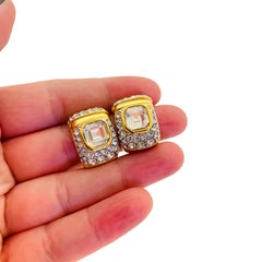 Vintage gold tone crystal designer clip on earrings