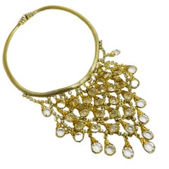 Vintage gold tone crystal waterfall designer necklace