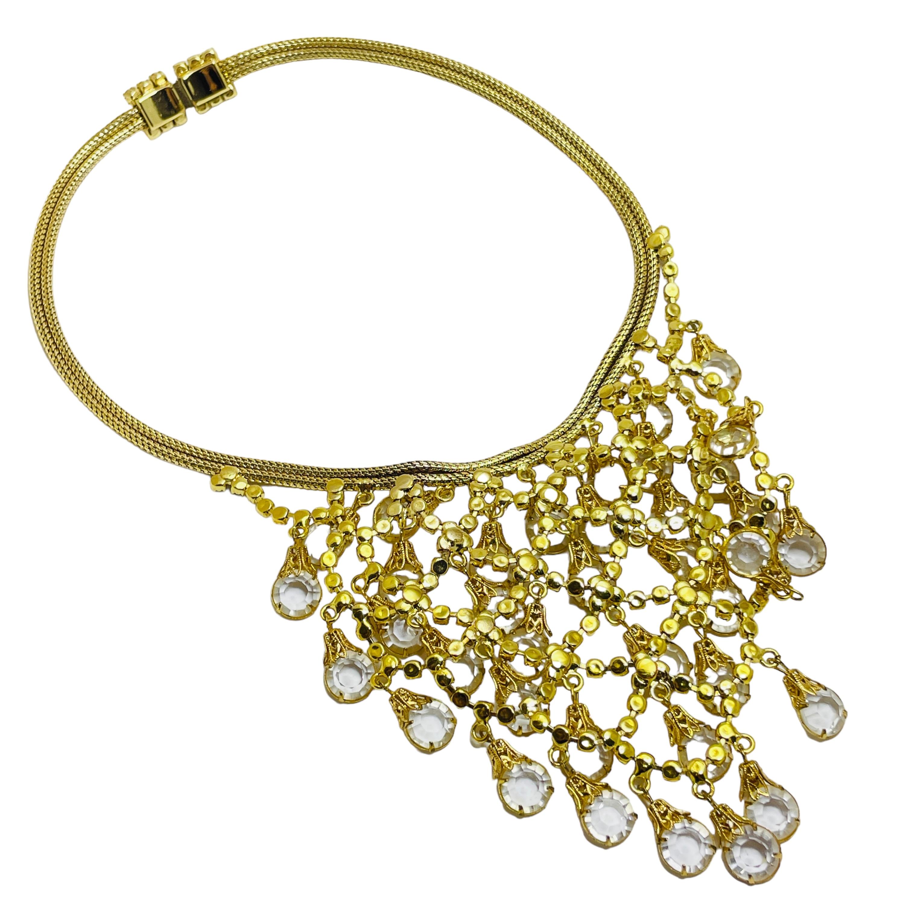 Collana vintage con cristalli a cascata in tonalità oro in vendita 1