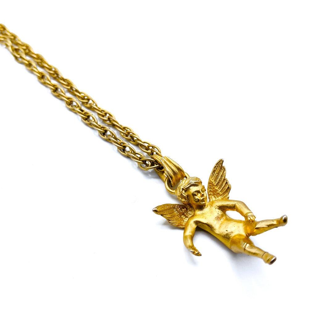 Vintage Gold Tone Cupid Pendant Necklace, 1980s In Excellent Condition For Sale In London, GB