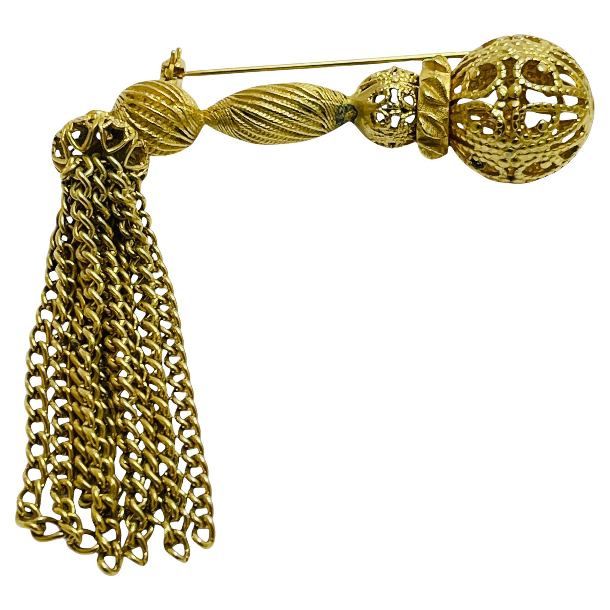 Vintage Goldton baumeln Kette Quaste Designer Brosche