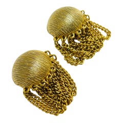 Vintage gold tone dangle chains designer clip on earrings