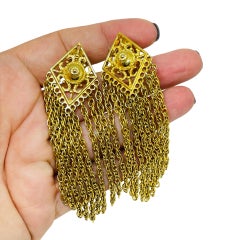 Vintage Goldton baumeln Ketten Designer Clip auf Ohrringe