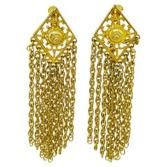 Vintage Goldton baumeln Ketten Designer Clip auf Ohrringe