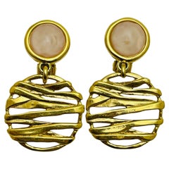 Vintage gold tone dangle designer clip on earrings
