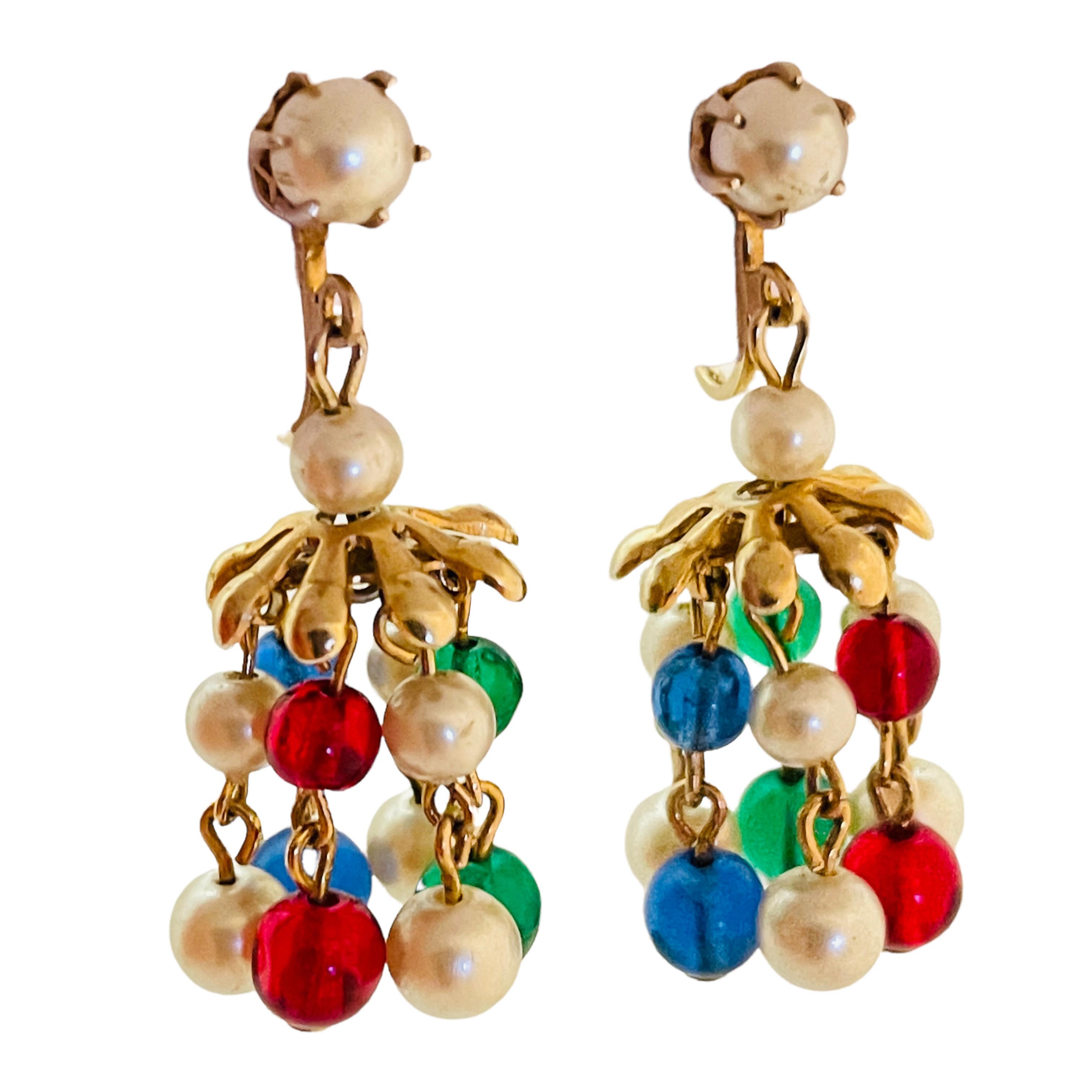 Vintage Gold Ton baumeln Juwel Glasperlen Designer Clip auf Ohrringe für Damen oder Herren im Angebot