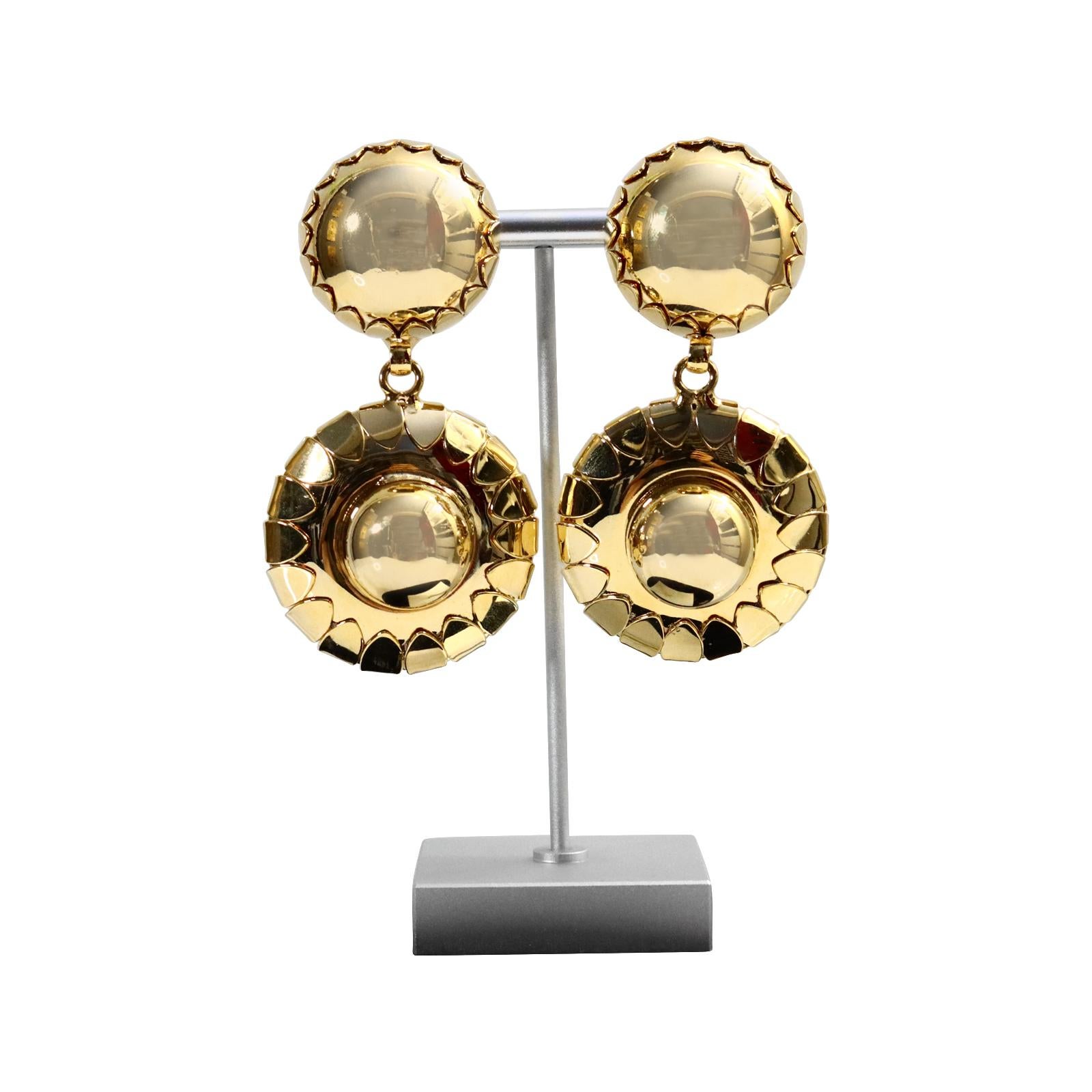 Modern Vintage Gold Tone Dangling Circle like Earrings, circa 2000s For Sale