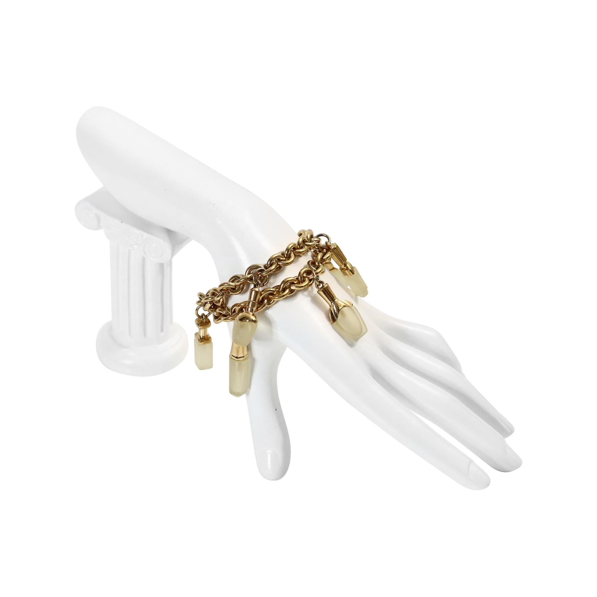 Goldfarbenes baumelndes Parfümflaschenarmband, circa 1980er Jahre (Moderne) im Angebot