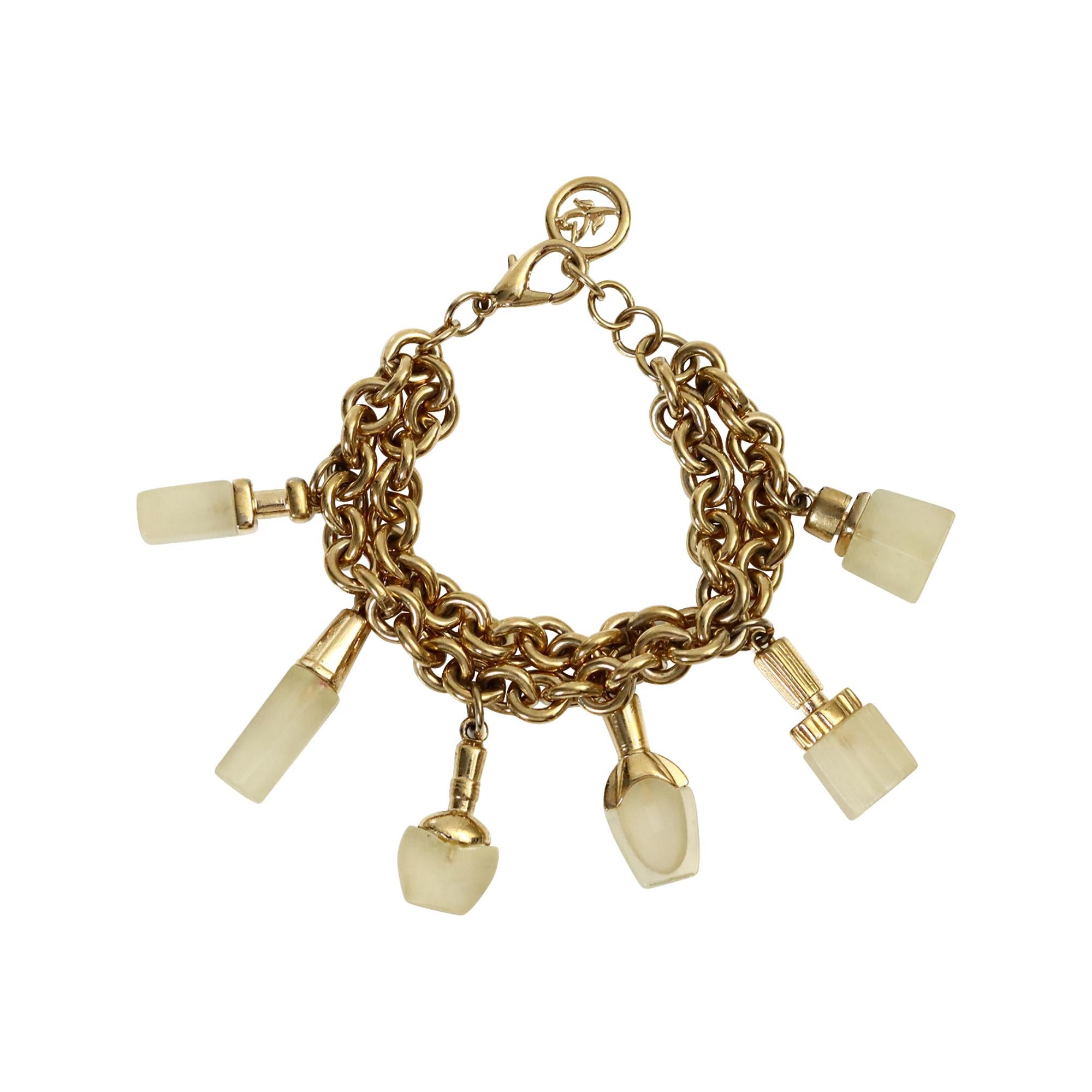 Goldfarbenes baumelndes Parfümflaschenarmband, circa 1980er Jahre im Angebot 1